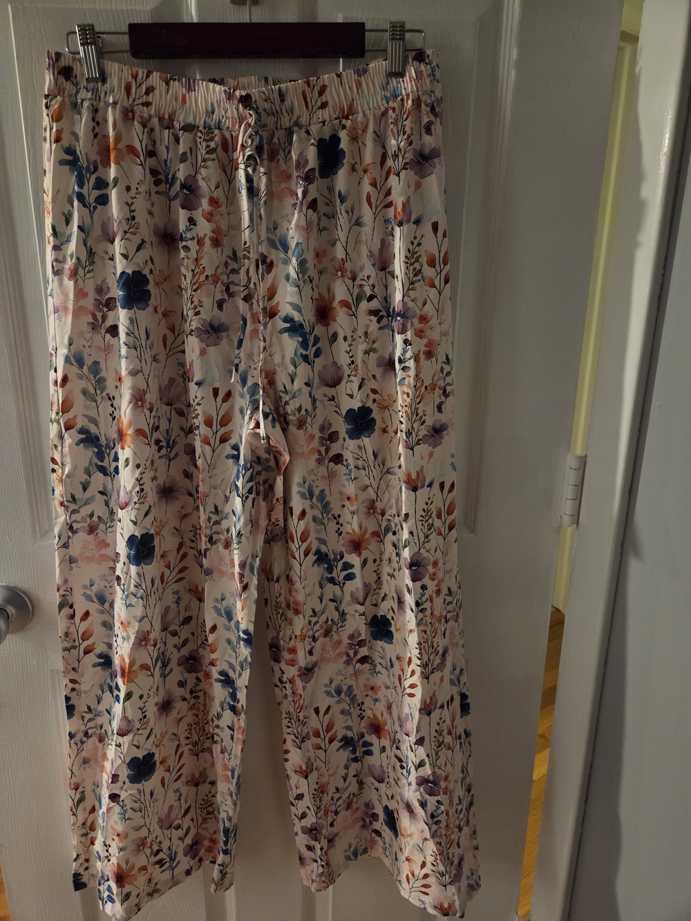 Floral Wide-Leg  Pants - Cream with Multicolor Print